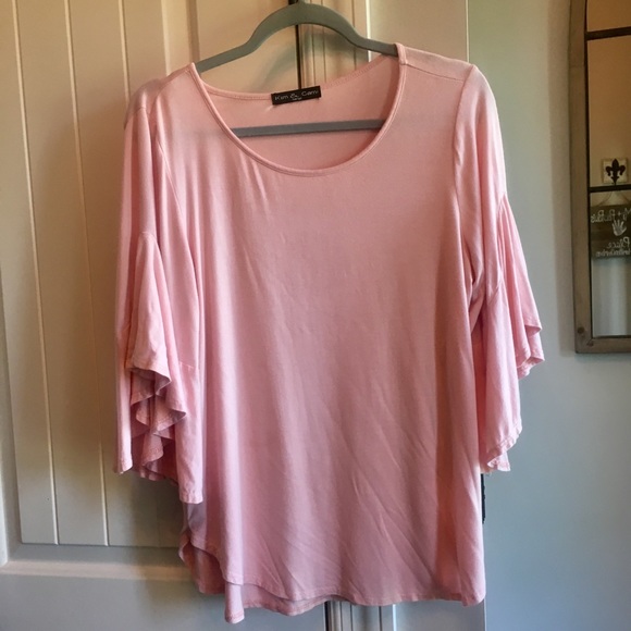 Kim & Cami Tops - Ruffle Sleeve Pink Top NWOT